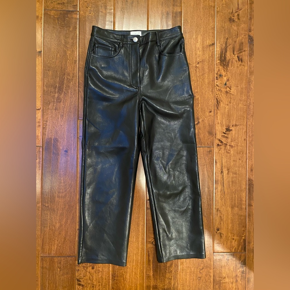 Wilfred Black Faux Leather Pants with Branded Button